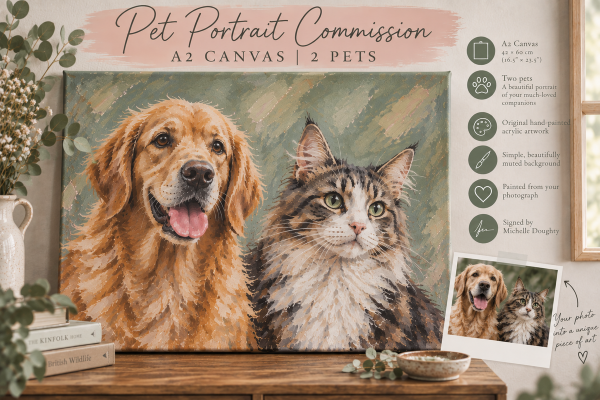 A2 Pet Portrait (2 Pets) - Original Acrylic Painting on A2 (42x60cm) Size Canvas