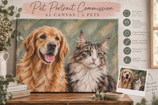 A2 Pet Portrait (2 Pets) - Original Acrylic Painting on A2 (42x60cm) Size Canvas