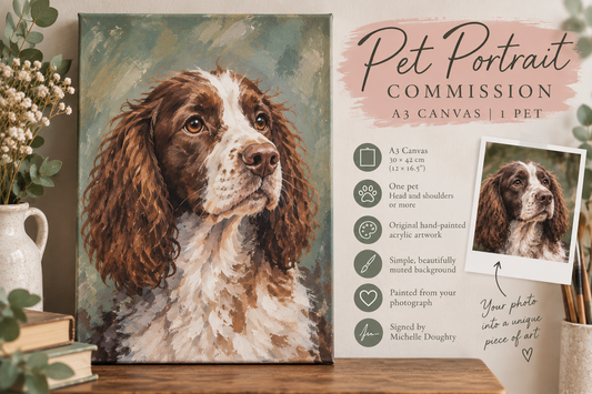 A3 Pet Portrait (1 Pet) - Original Acrylic Painting on A3 (30x42cm) Size Canvas