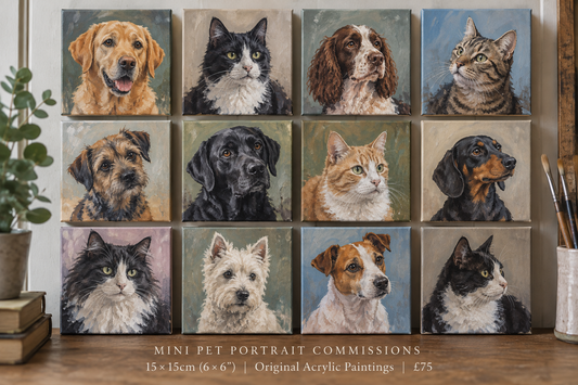 Mini Pet Portrait Commissions 15x15cm